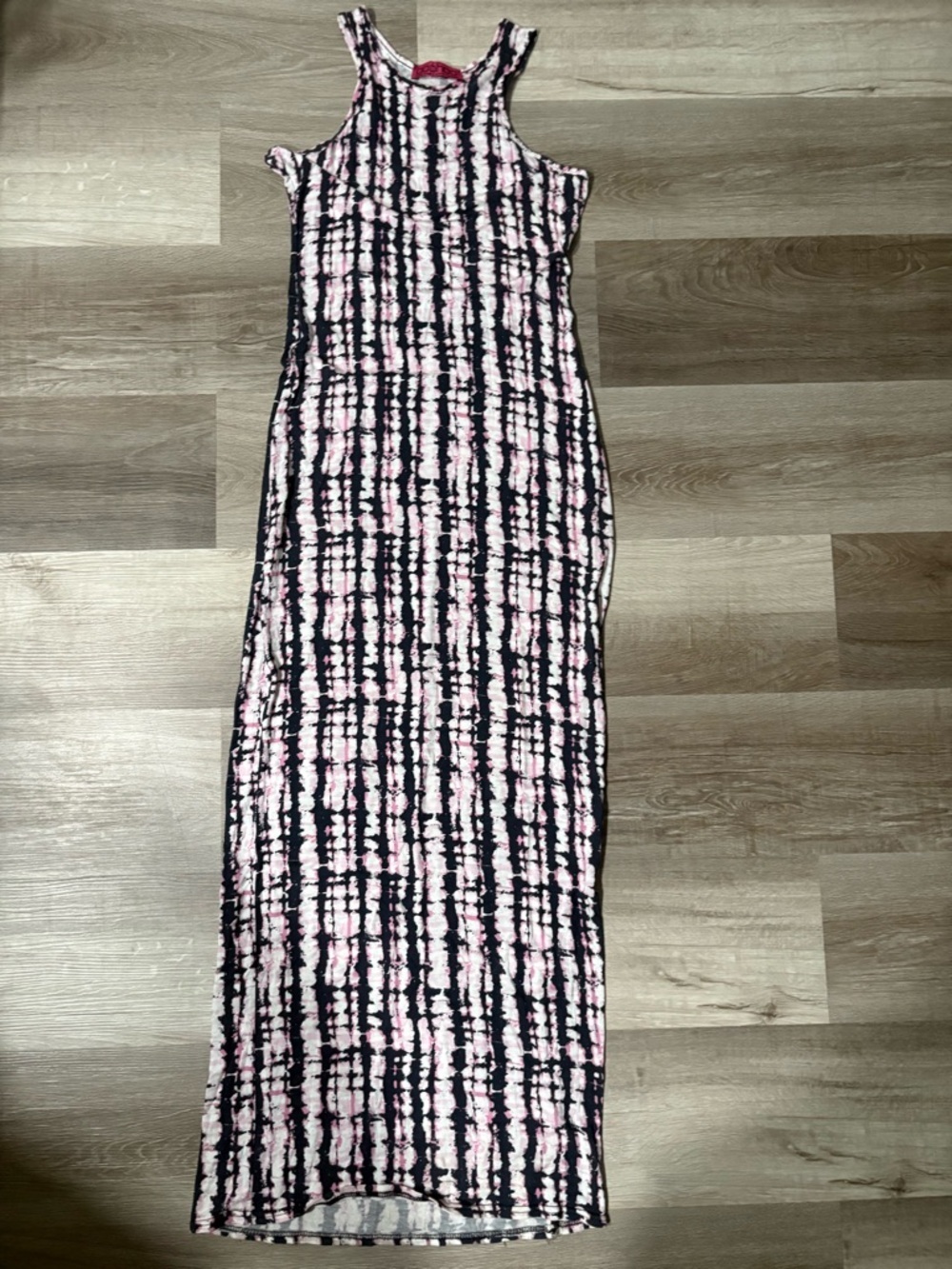 Boohoo Sleeveless Pink & Black Tie-Dye Maxi Dress